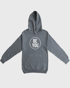 BeYou Logo Men's Pullover Hoodie(Dark Heather Gray/White)